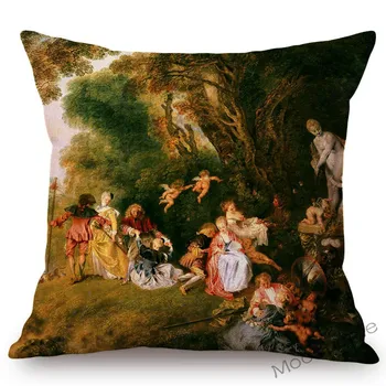 Romantiskas Eiropas Rokoko Stila Antoine Watteau, Eļļas Glezna Mājas Dekoru Dīvāna Spilvenu Viktorijas Laikmeta Modes Dāma, Meitene Spilvena Vāka