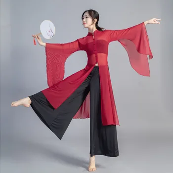 Ķīnas Klasiskā Stila Deju Kostīms Sieviešu Klasisks Uzvalks, Balts Bikses Deju Ķīniešu garām Piedurknēm Blūze