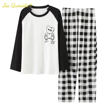 Plus Lieluma Pidžamu Sieviešu Kokvilnas Loungewear 4xl 5xl Kaķis Drukāšanas Divas Gabals, kas Rudens Ziemas Mājas Apģērbu Lielo Izmēru Dāmām