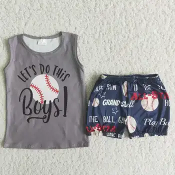 Baby Zēni Vasaras Beisbola Tērpiem Mazuļiem Īsām Piedurknēm Pelēkā Krāsā Augšdaļā Iespiests Bikses Bērniem, Drēbes Komplekti Bērniem Boutique Stila