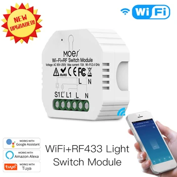 WiFi RF433 Smart Releja Slēdzis Modulis 1 Banda 1/2 Veids Smart Life/Tuya App Tālvadības Touch Kontroli Darbam Ar Alexa, Google Home