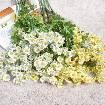 30 Vadītāji Daisy filiāle ar zaļām lapām viltus Augi, baltu ziedu mājas dekoru dzīves telpu dekorēšana