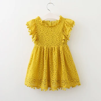 VIŅŠ Sveiki Baudīt Meitene Kleitas, Vasaras Meiteņu Drēbes Mežģīnes Maz Bumbu Dizaina Baby Girl Dress Birthday Party Saģērbt Bērnu Apģērbs