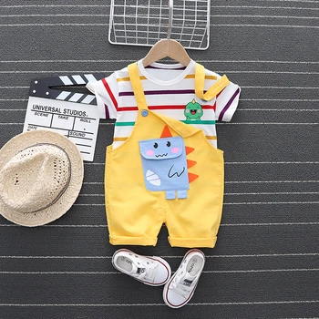 Gudrs Toddler Zēni Summer Set Ir 2021. Jaunu Cartoon Dinozauru Svītru Īsām Piedurknēm T-Krekls+Šorti Kid Baby Meiteņu Drēbes, Bērnu apģērbi