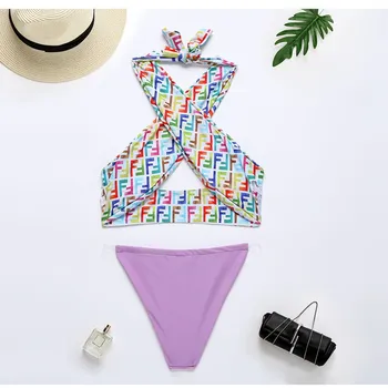 Krusta Swumsuit Sieviete Krāsains Drukas 2 Gabals Komplekti Sieviešu peldkostīmu Krūšturis un Biksīšu Komplekts Bikini Top par Big Boobs