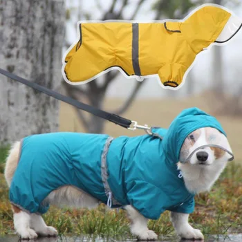 Jaunu Atstarojošs Suns Lietusmētelis Ūdens Restistant Kopumā Pastaigas Lietus, Dienā Aizsargā Galvas Ķermeņa Regulējams Krūšu Jumpsuit Corgi Drēbes