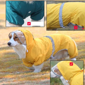Jaunu Atstarojošs Suns Lietusmētelis Ūdens Restistant Kopumā Pastaigas Lietus, Dienā Aizsargā Galvas Ķermeņa Regulējams Krūšu Jumpsuit Corgi Drēbes