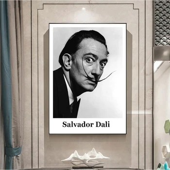 Melna Balta Portrait of Salvador Dali Kanvas Glezna Vintage Plakāti Izdrukas Sienas Art Attēlus Dzīvojamās Istabas Sienas Dekors Cuadro