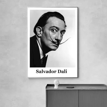 Melna Balta Portrait of Salvador Dali Kanvas Glezna Vintage Plakāti Izdrukas Sienas Art Attēlus Dzīvojamās Istabas Sienas Dekors Cuadro