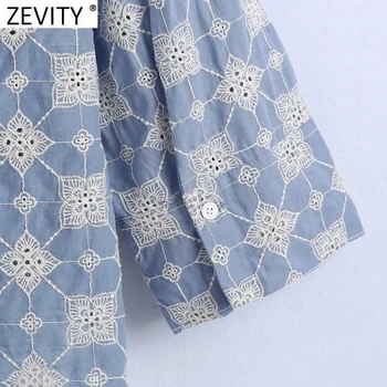 Zevity Jaunā Sieviešu Vintage V Kakla Dobi No Izšuvumi Pusē Sadalīt Kimono Smock Blūze Dāma Šiks Retro Femininas Krekls Topi LS9479