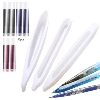 1 Komplekts DIY Lodīšu Pildspalvu Silikona Sveķu Pelējuma Ar 30Pcs Uzpildes 3 Krāsas Pildspalvu Epoksīda Sveķu Lējuma Veidnes, Mākslas Amatniecības Rīki