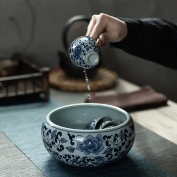 Jingdezhen Zilā un Baltā Porcelāna Tējas Mazgāt Liela Izmēra Keramikas Tējas Mazgāt Kausa Mazgāt Tējas Baseina Tējas Sārņu Kausa Kung Fu Tējas Ceremonija