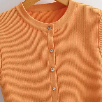 ZREDARA jaunu Vasaras saldais slim cilvēks-made rotaslietas pogu apkalpes kakla tīrtoņa krāsu adīšanas sieviešu jaka džemperis