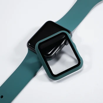 Stikla+Case +Siksna apple skatīties joslas 44MM 40MM 42MM 38MM silikona watchband Piederumi correa aproce iwatch joslu 5 4 3 SE 6