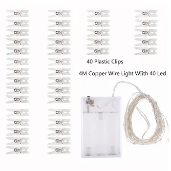 4m LED String Gaismas Veidot Bateriju Foto atmiņas Kartes Klipu Turētājs Pasaku Vainags Lampas Mājās, Kāzu svinības, Apdares Silti Balta