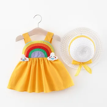 Ir 2021. Cute Vasaras Baby Girl Dress par Jaundzimušo Bērnu Meiteņu Drēbes Princess Birthday Kostīms ar Cepuri 12M-3Y Vestidos