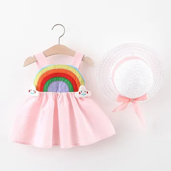 Ir 2021. Cute Vasaras Baby Girl Dress par Jaundzimušo Bērnu Meiteņu Drēbes Princess Birthday Kostīms ar Cepuri 12M-3Y Vestidos