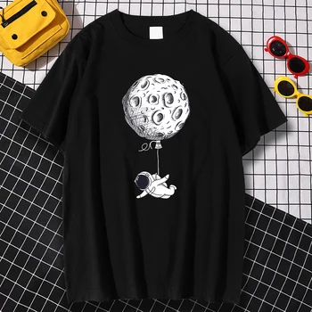 Tee Krekli, kas Peld ar Astronautu Personības Izdrukas Smieklīgi Apģērbs Vīriešu Karikatūra Gadījuma Streetwear Modes Elpojošs Homme T-krekli