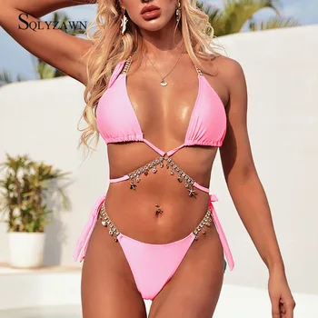 Rhinestone Mirdzēt Bikini Mujer 2019 Pārsējs Peldkostīmi Sieviešu Mežģīnēm Līdz Diviem Gabaliem Peldkostīmu Sieviešu Vasaras Peldkostīms Bikini Komplekts