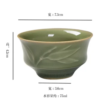 Jaunā Stila Longquan Zaļpelēka Krāsa Roku Darbs Bambusa Atskaņa Tējas Tase Keramikas Kung Fu Tējas Set Master Vienu Tasi Ķīnas Tējas Komplekts Kafijas Komplekts