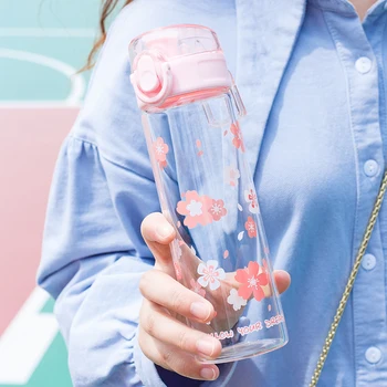 380ML Sakura Glāzi Ūdens Pudeli Portatīvo hermētiskos Pārredzamu Dzeramā Pudele Meiteni Ceļojumu Sporta Veselīgs Kausa Vāku Pudeles