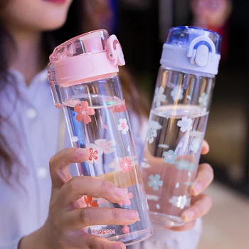380ML Sakura Glāzi Ūdens Pudeli Portatīvo hermētiskos Pārredzamu Dzeramā Pudele Meiteni Ceļojumu Sporta Veselīgs Kausa Vāku Pudeles