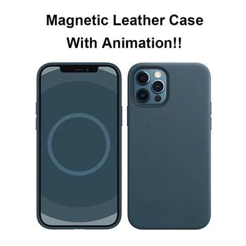 Magnētiskā Īstas Ādas Gadījumā iPhone 12 Pro Max Mini Mobilo Telefonu Gadījumos un Aptver Ar Animāciju, Pop-up Logā Animācijas Lietā