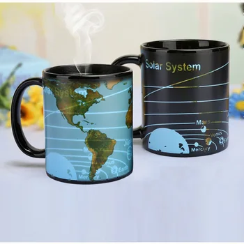 Jaunā saules sistēmas Keramikas kafijas krūze Karstumu jutīga Krāsu maiņa krūzes burvju tējas tase labākā dāvana draugiem