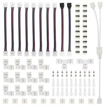 95pcs 5050 4-pin LED Slokšņu Savienotājs Komplekts ar T-Veida L-Veida Savienotāji Sloksnes Džemperi Sloksnes Klipi
