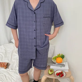 Vasarā pāris pidžamas komplekts sievietēm, vīriešiem sleepwear 2 gabals, kas vienotā krūtīm, topi, šorti pijamas homewear korea stilā sleepwear Y705