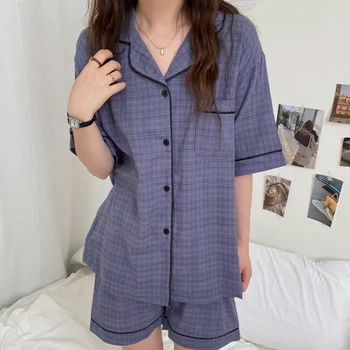Vasarā pāris pidžamas komplekts sievietēm, vīriešiem sleepwear 2 gabals, kas vienotā krūtīm, topi, šorti pijamas homewear korea stilā sleepwear Y705