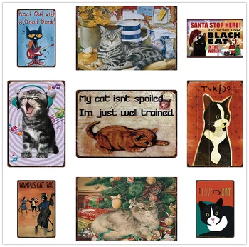 Kaķi Pazīmes, I Love My Cat/Brīdinājuma/Melni Kaķi Metāla Zīmju Skārda Plakātu, Bārs Kaķis Kafejnīca, Grāmatnīca Mājas Dekoru, Sienas Mākslas Skārda Gleznas