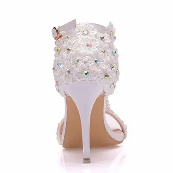 Comemore Kristāla Karaliene Sieviešu Sandales Baltā Mežģīņu Ziedi Pērle Līgavas Pušķis 9cm Papēdi Smalkas augstpapēžu kurpes Līgavas Sūkņi Kāzu Kurpes