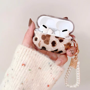 Luksusa Leopard Pērle Gadījumā par Apple Airpods 1 2 3 Aproce Ķēdes Gadījumā AirPods Pro Gadījumā Bluetooth Austiņas Aksesuāri Kastes