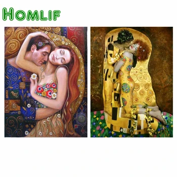 HOMLIF Pilnu Kvadrātveida/Kārtas Urbt 5D DIY Dimanta Glezna Krustdūrienā pāris dimanta Izšūšanas mīļotājiem skūpstīt Mājas apdare