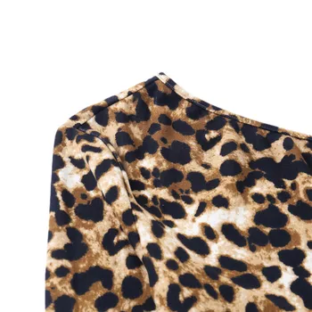 Sieviešu Leopards Drukāt Mežģīnēm Līdz T-krekli Vintage Sexy Dobi No Tees Sexy Viena Pleca, Apgriezts Topi Dāmas Slim Modes T Krekli