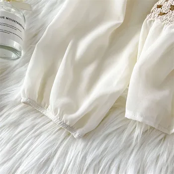 Boho Apģērbs Pavasara Šifona Blūze Sieviešu Topi Puff Piedurknēm Franču Stila Kultūru Top Tamborēšanas Blusa Blusas Mujer De Moda 2021
