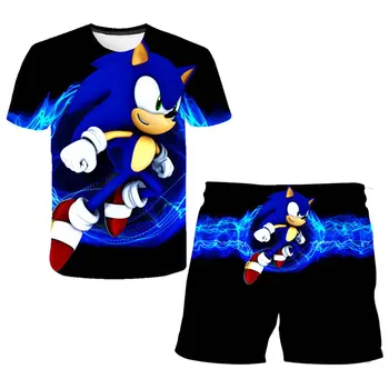 Bērniem Drēbes Sonic 3d Drukas Tērpi Toddler Meiteņu Komplekti Top+šorti 2gab Komplekti Sporta Tērps Gadījuma Bērnu Komplekti Vasaras t-Krekli Un Īss