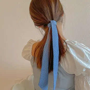 Franču Blue Ribbon Sievietēm, Kas Zīda Lakatu Ap Galvu Stiprināmas Ziedu Polka Dot Pleds Drukāt Svītrainām Nelielu Kakla Šalles Cepures Matu Aksesuāri