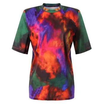 [DEAT] Sieviešu Nišu Print Set Krāsains Izbalināt Krāsošanas Īsām Piedurknēm T-krekls Kroku Pusi Svārki Divi Gabali Uzvalks Ir 2021. Vasaras GX1134