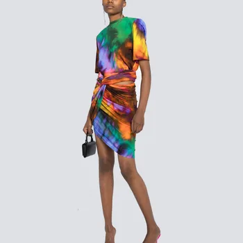 [DEAT] Sieviešu Nišu Print Set Krāsains Izbalināt Krāsošanas Īsām Piedurknēm T-krekls Kroku Pusi Svārki Divi Gabali Uzvalks Ir 2021. Vasaras GX1134