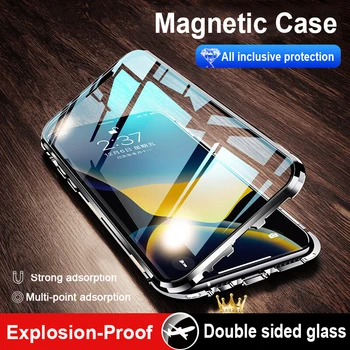 360 Magnētisko adsorbcijas double-sided stikla, metāla Telefonu Gadījumā luksusa Triecienizturīgs iPhone 12 11 Pro XS Max x XR 7 8 6S plus vāciņu