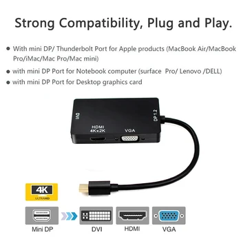 4K Mini Displayport DP Vīriešu DVI, HDMI, VGA Female 3 In 1 Adapteris Displeja Porta Kabelis Pārveidotājs Datoru, PC, Mac