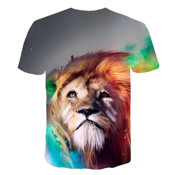 Karstā vasaras vīriešu t-krekls O-veida kakla īsām piedurknēm apģērbs, dzīvnieku lauva 3D iespiests T-krekls, liela izmēra vīriešu T-krekls s-6xl