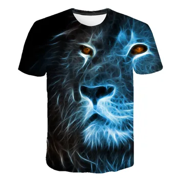 Karstā vasaras vīriešu t-krekls O-veida kakla īsām piedurknēm apģērbs, dzīvnieku lauva 3D iespiests T-krekls, liela izmēra vīriešu T-krekls s-6xl