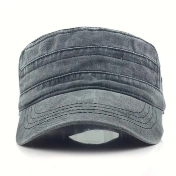 Unisex Klasika Vintage Flat Top Vīriešu Mazgā Vāciņi Un Cepure, Regulējams Aprīkots Biezāka Džinsa Stabilu Klp, Militāro Dzīvoklis Cepures