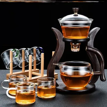 Karstumizturīga stikla tējas komplekts ar magnētisko ūdens novirzīšanu rotējošo vāciņu trauks pusautomātiskā tea maker slinks tējkanna Kungfu tēju komplekts