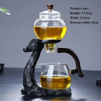 Karstumizturīga stikla tējas komplekts ar magnētisko ūdens novirzīšanu rotējošo vāciņu trauks pusautomātiskā tea maker slinks tējkanna Kungfu tēju komplekts
