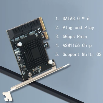 6 Portu SATA 3 PCIE Express Paplašināšanas Karti ar 6 SATA Kabeļi SATA 6Gbps Kontrolieris ASM1166 Mikroshēmu HDD, SSD