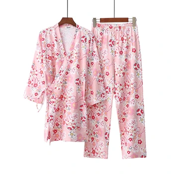 Sakura Sarkanā, Rozā Kimono Kleita Japāņu Stila Sieviete Vintage Haori Kokvilnas Pidžamas Yukata Peldmētelis Homewear Kawaii Yukata Drēbes